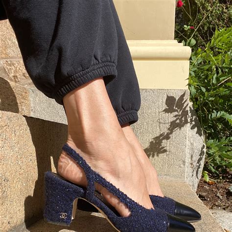 chanel blue denim slingback|Chanel slingback pumps.